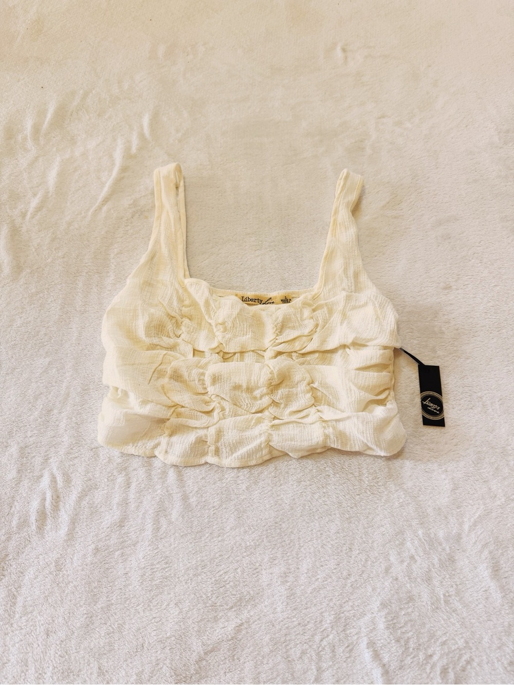 Liberty Love Cream Ruffle Crop Top Tank